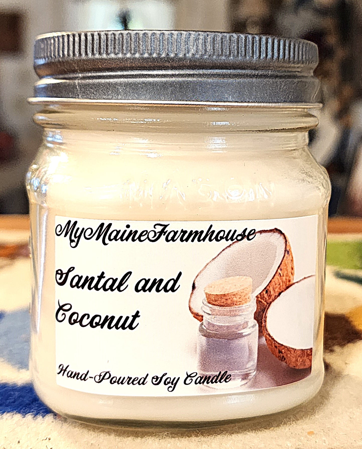 Santal & Coconut Soy Candle Warm Wood Creamy Coconut Scent Cozy Spa-Inspired Candle Hand-Poured in Maine
