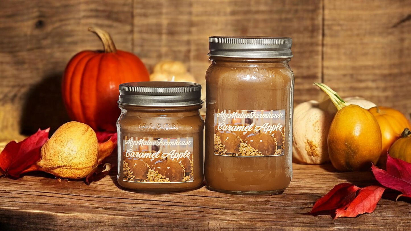 Caramel Apple Soy Candle – Sweet Buttery Caramel & Crisp Apple Cozy Scent