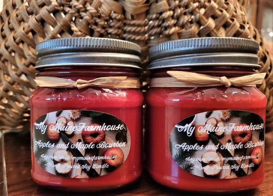 Apples & Maple Bourbon Soy Candle — Warm, Cozy, Hand-Poured in Maine
