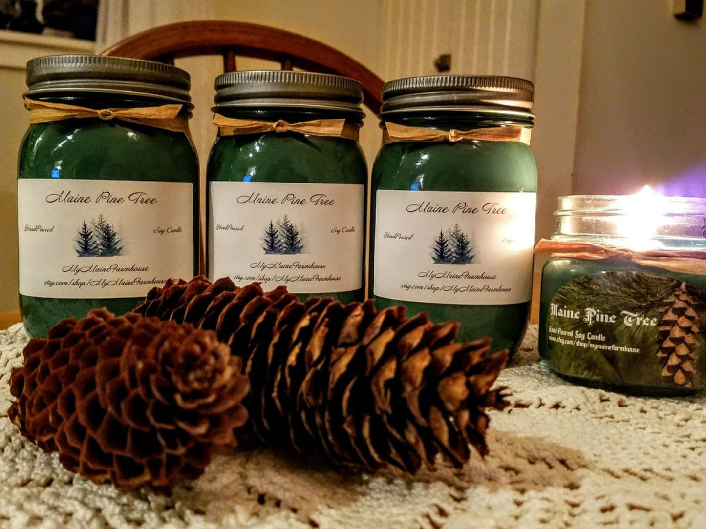 Maine Pine Tree Soy Candle Fresh Evergreen Forest Scent Hand-Poured in Maine Non-Toxic Farmhouse Candle