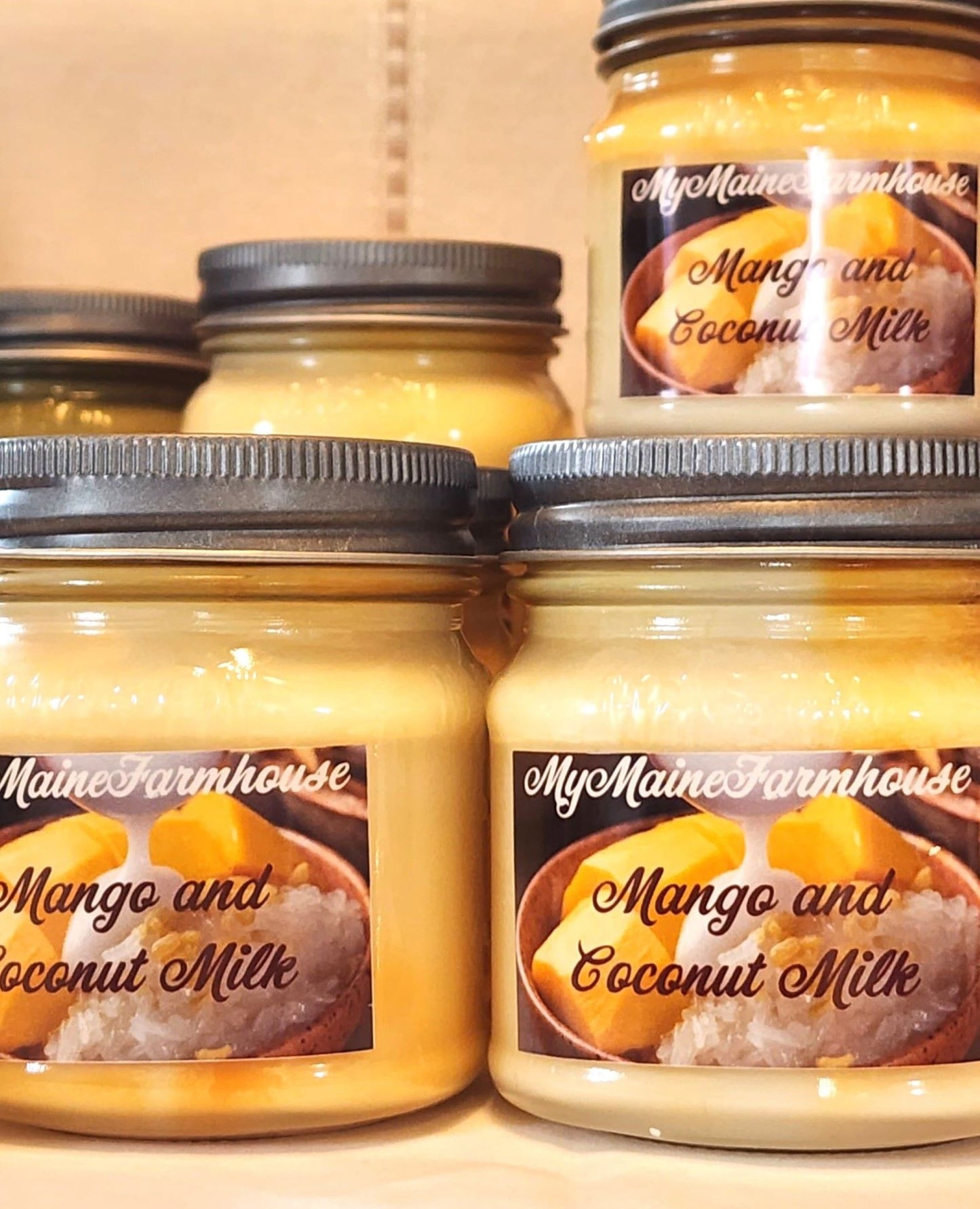 Mango & Coconut Milk Soy Candle Tropical Fruit Scent Creamy Coconut Mango Candle Hand-Poured in Maine