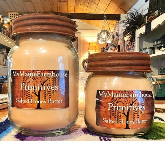 Salted Honey Butter Soy Candle Sweet Creamy Bakery Scent Primitive Farmhouse Candle Hand-Poured in Maine