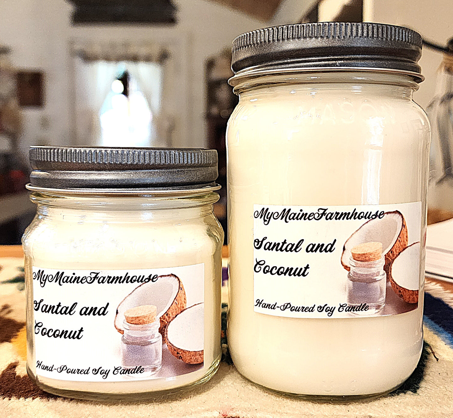 Santal & Coconut Soy Candle Warm Wood Creamy Coconut Scent Cozy Spa-Inspired Candle Hand-Poured in Maine