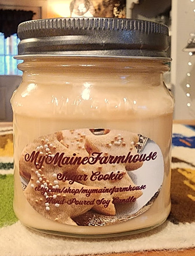 Sugar Cookie Soy Candle Sweet Vanilla Bakery Scent Warm Homemade Cookie Candle Hand-Poured in Maine