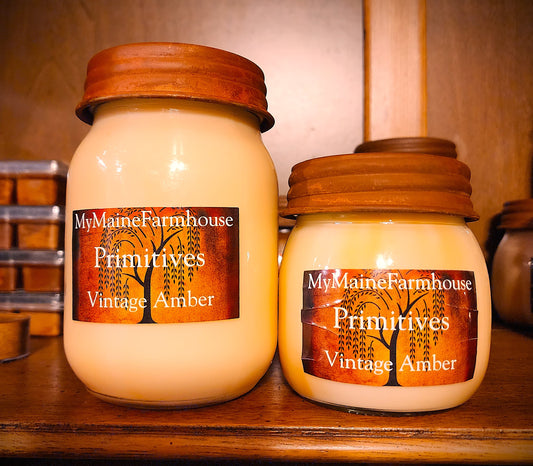 Vintage Amber Soy Candle – Warm Golden Resin & Soft Cozy Glow Scent Primitive