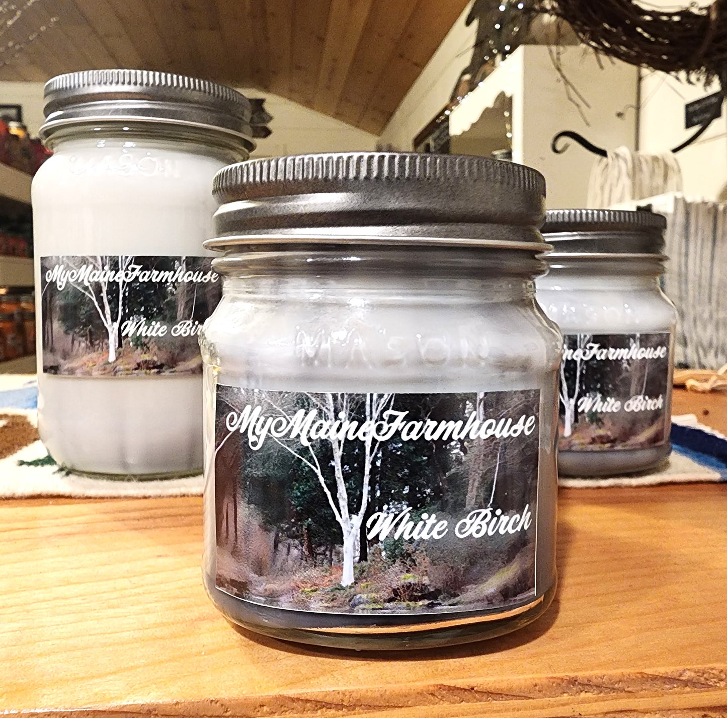 White Birch Soy Candle Fresh Woodsy Winter Scent Clean Forest Candle Hand-Poured in Maine