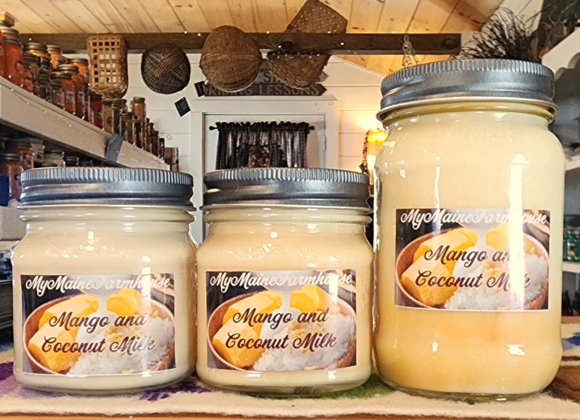 Mango & Coconut Milk Soy Candle Tropical Fruit Scent Creamy Coconut Mango Candle Hand-Poured in Maine