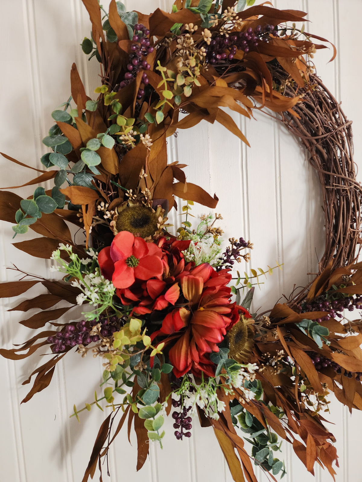 Moody Autumn Farmhouse Wreath – Handmade Fall Grapevine Wreath