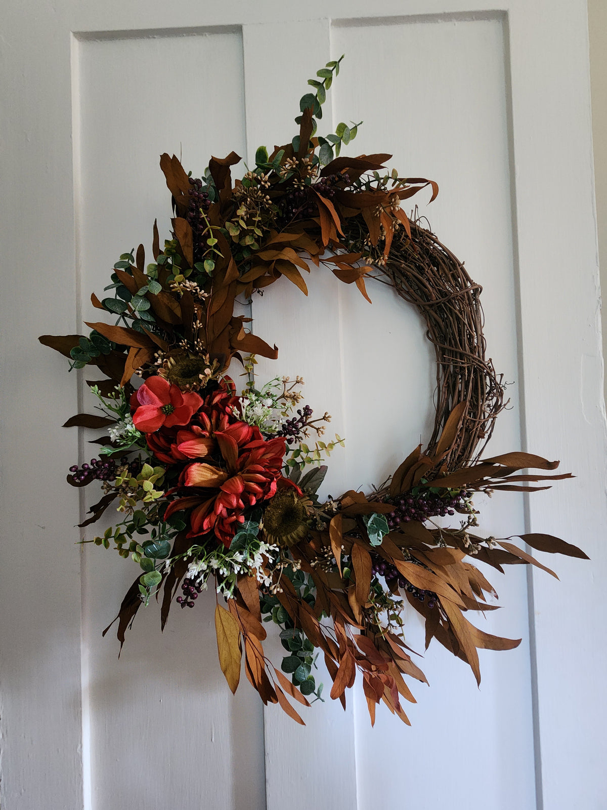 Moody Autumn Farmhouse Wreath – Handmade Fall Grapevine Wreath